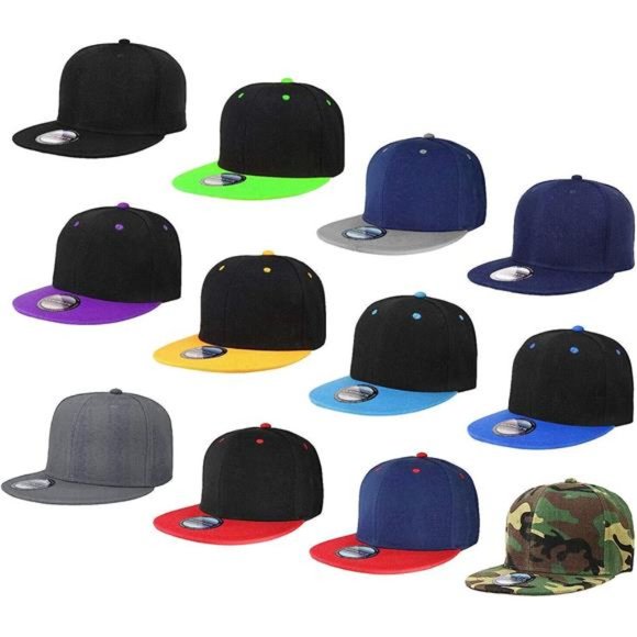 Wholesale 12 Pack Snapback Hat Cap Hip Hop Style Flat Bill Adjustable Size - Picture 1 of 5